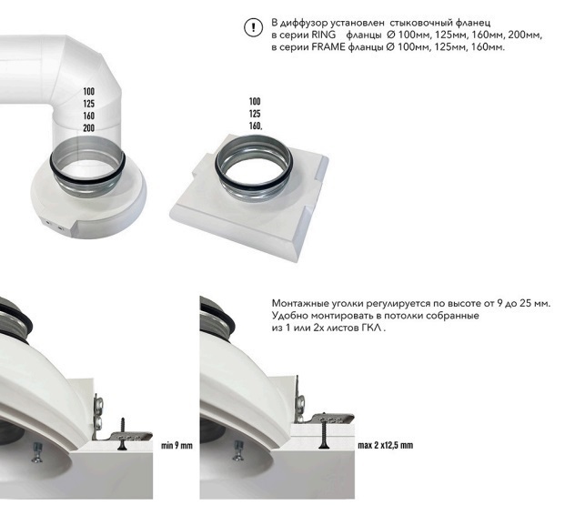 Диффузор под покраску скрытого монтажа SECRET SOFT FRAME D160мм